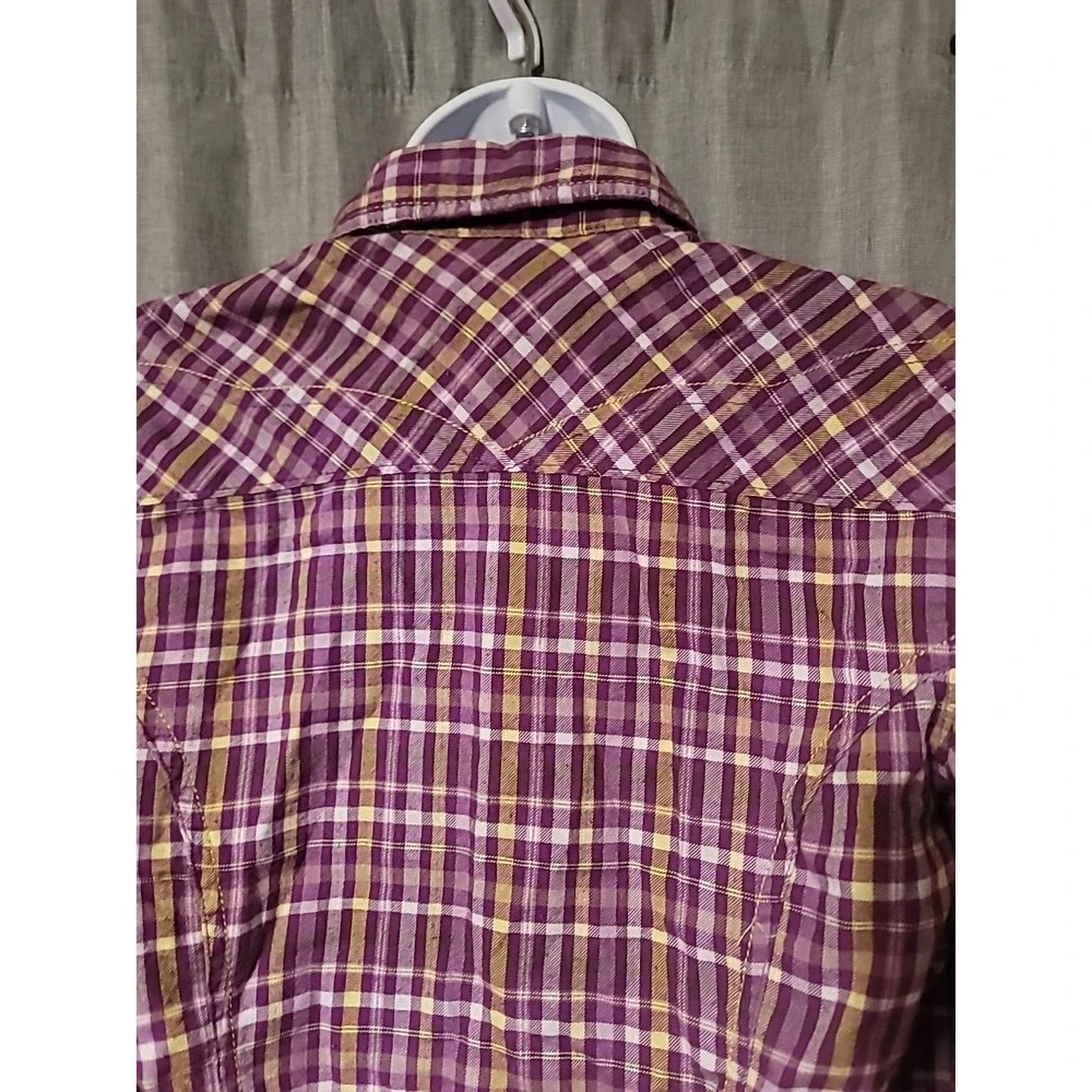 Columbia Womens Purple Plaid Long Sleeve Western Snap Front Cotton Shirt Small - Picture 4 of 6